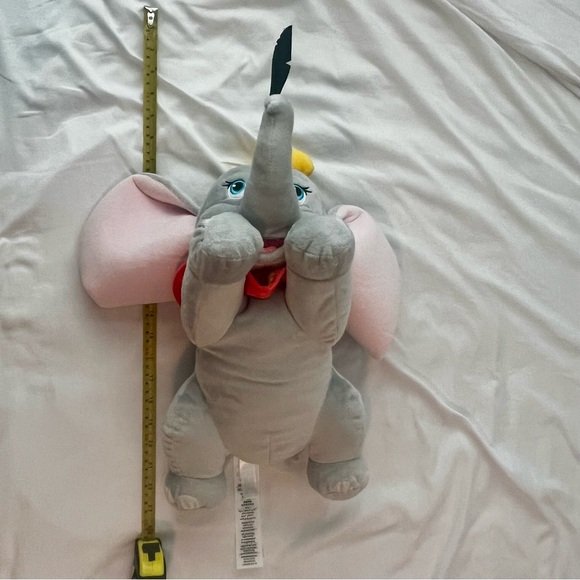 🎪 Dumbo feather plush Disney Parks NWOT grey elephant huge pink ears soft - Picture 5 of 6